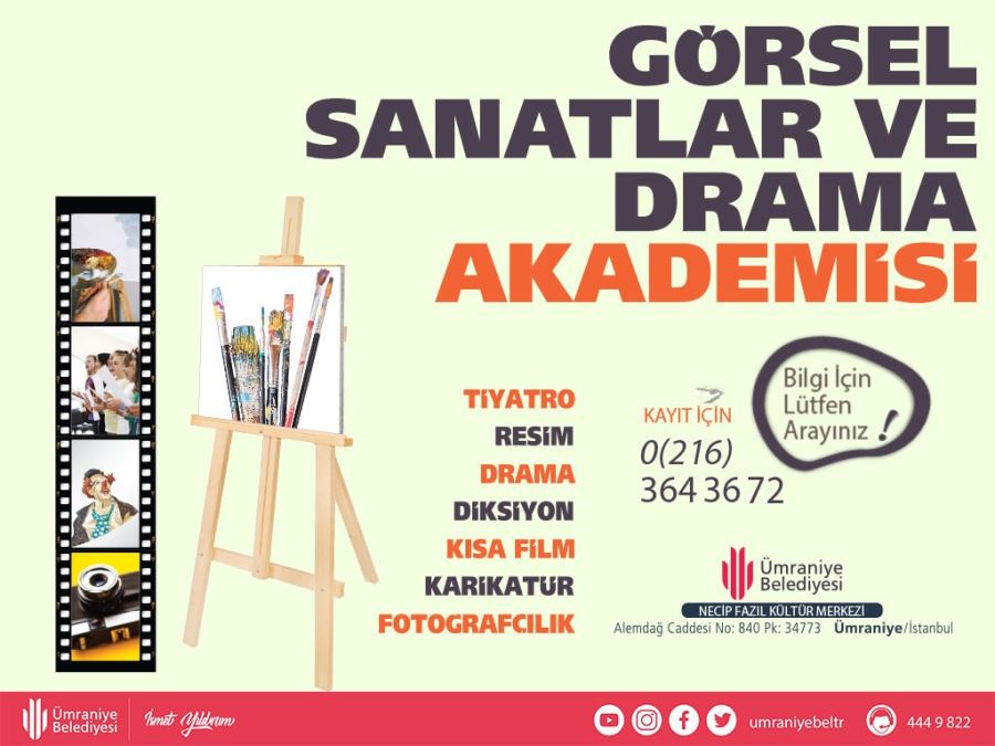 Ümraniye Belediyei Tarafından Hayata Geçirilen Görsel Sanatlar ve Drama Akademisi’nde Eğitimler Yakında Başlıyor