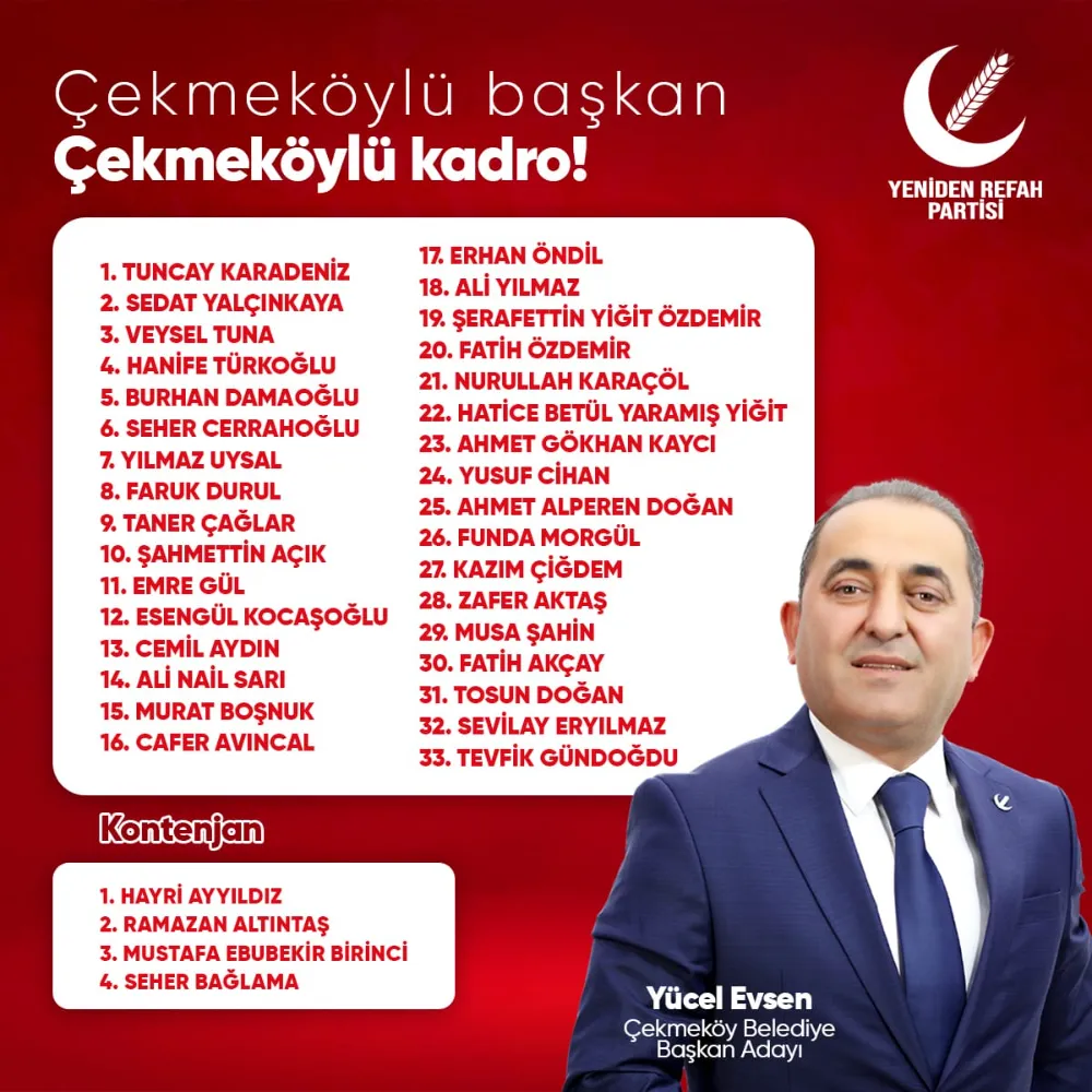YRP Çekmeköy Belediye Meclis Listesi Göz Doldurdu